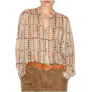 Marant Etoile Women's Ecru Mexika Printed Cotton Blouse Size 38 | Medium